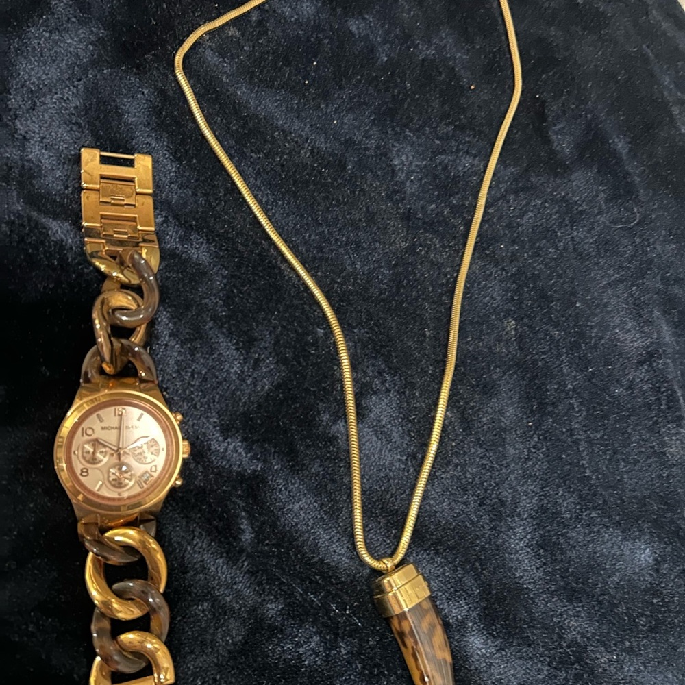 Michael Kors Gold and Brown Women's Watch & Tortoise Shell Pendant
